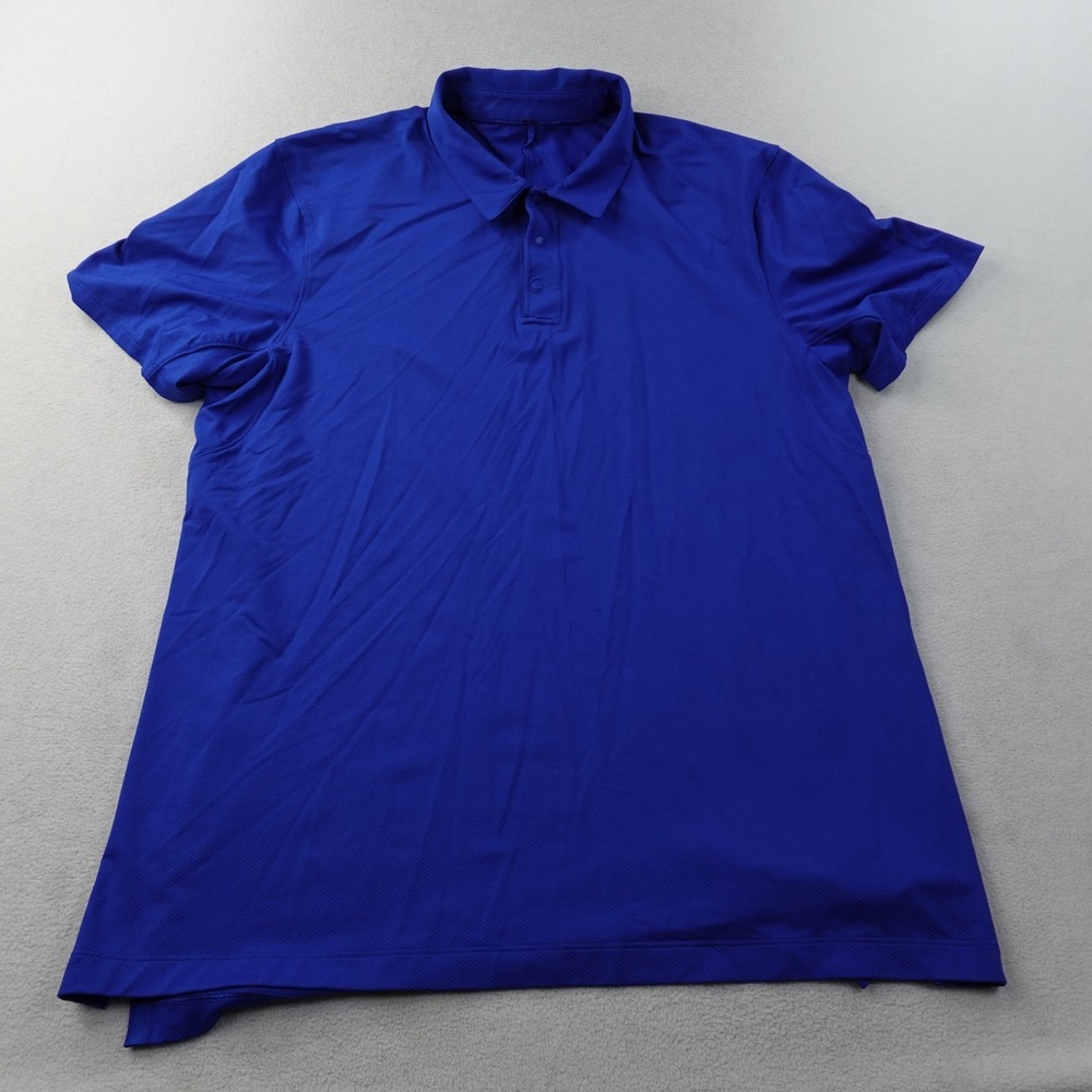 Lululemon Performance Polo Shirt Men's Large Blue Short Sleeve Snap Button